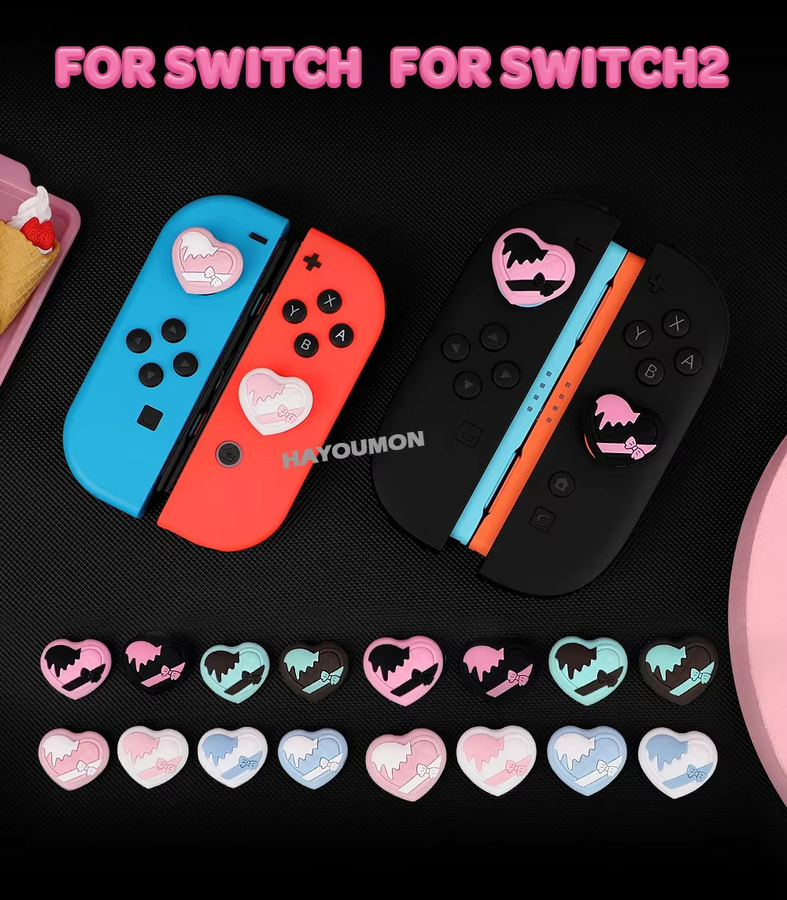 Pogopirate 4er Set Silikon Daumen Grip Kappen Anti-Slip Schutzhüllen für PS5, PS4, Nintendo Switch, Lite und OLED in Weiß und Pink - Bild 2