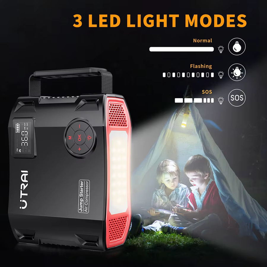 UTRAI 4 in 1 Starthilfe Power Bank mit 2000A Auto Booster, 16000 mAh Akku und 150 PSI Luftkompressor Reifenpumpe in Schwarz - Bild 3