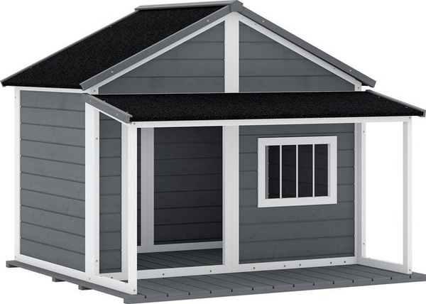 PawHut Hundehütte aus Massivholz mit Asphaltdach in Grau, wetterfeste wetterfeste Hundehütte für draußen, B/T/H: 124 x 112 x 105 cm, Aosom