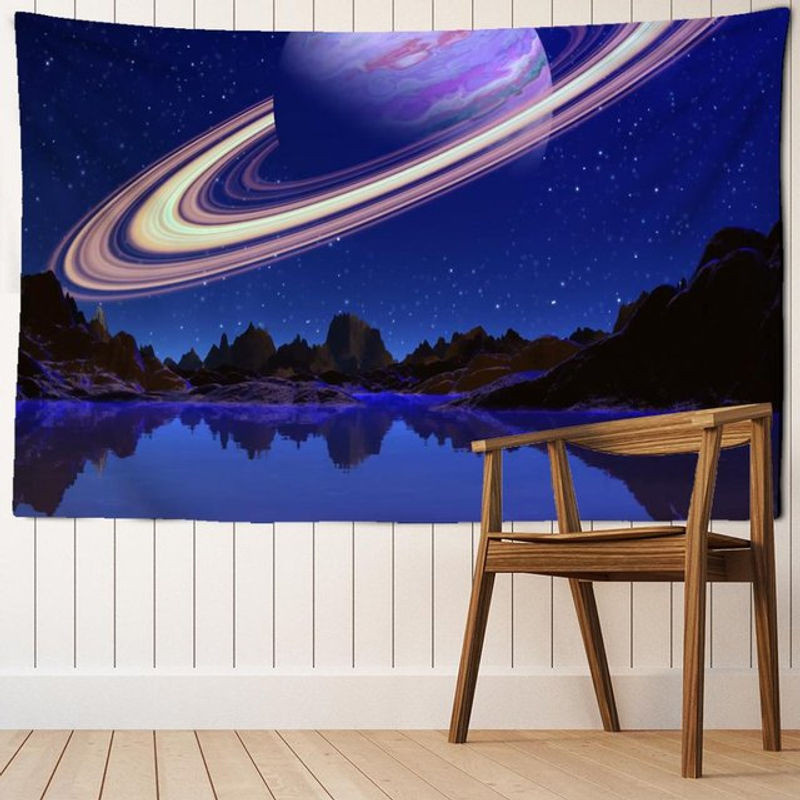 Super Six Wandbehang mit psychedelischem Mandala und Sciencefiction-Motiv in Blau, B: 95 cm, H: 70 cm - Bild 1