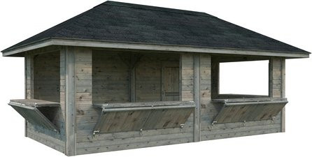 Marktstand PALMAKO Bianca Set 112 aus Fichtenholz in Grau mit Pyramidendach, B/T/H: 588 x 300 x 319 cm - Bild 1