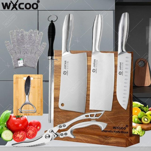 WXCOO Magnetischer Messerhalter aus Massivholz zur Wandmontage für Küchenmesser und Hackmesser - Bild 1