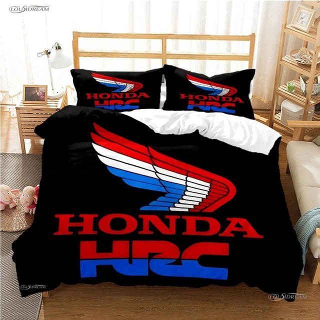 HRC-HONDA Motorradlogo Bettwäsche-Set mit Steppdecke und Kissenbezügen in Schwarz, Softura Microfaser, B/T: 210 x 210 cm - Bild 1