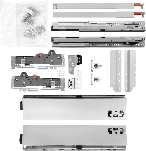 Blum Tandem Schubladenschienen Set mit Reling in Grau, Höhe: 83 cm, Breite: 60 cm, Auszug: 650 mm, Tragkraft: 65 kg - Bild 1