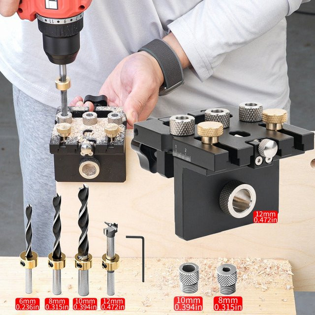 FNICEL 3-in-1 Dübellehren-Set in Schwarz, verstellbare Taschenlochlehre und Bohrführung für Zimmerei und Zapfenstanzer - Bild 1