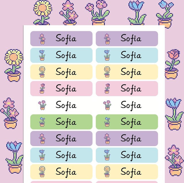 Waschbare Namensschilder und Aufbügel-Etiketten mit Blumen-Design für Kinderbekleidung und Accessoires, Multicolour - Bild 1