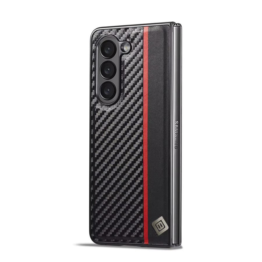 SZMUGUA Hybrid Handyhülle aus Carbonfaser und PU-Leder für Samsung Galaxy Z Fold 7 6 5 4 3 5G in Schwarz - Bild 2