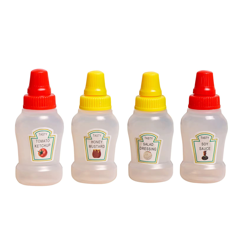 4er-Set Mini Gewürzflaschen aus Glas, tragbare Vorratsbehälter für Honig, Salatdressing oder Ketchup, transparent - Bild 3