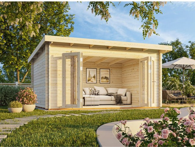 Palmako Blockbohlenhaus Lea Gartenhaus aus Holz in Braun B/H/T: 494 x 244 x 330 cm - Bild 1