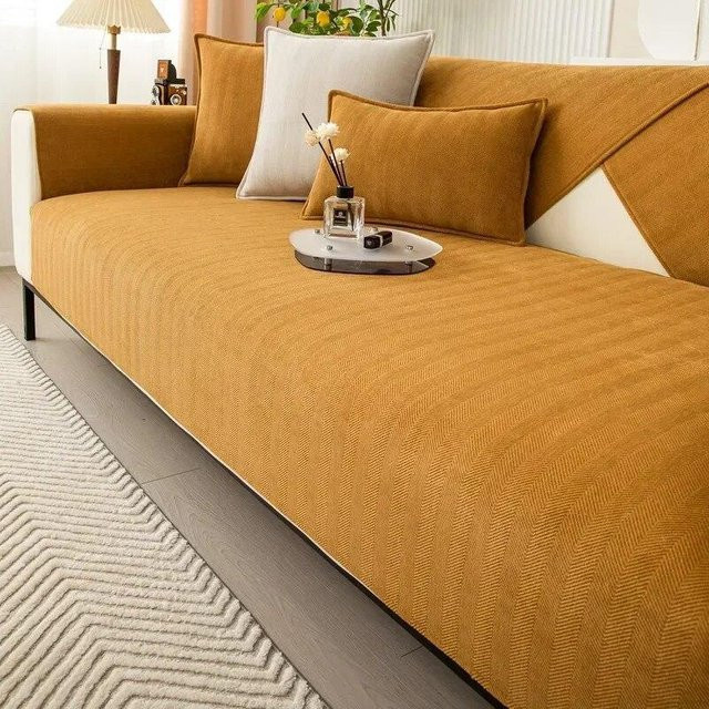 BC-Warm Home Universeller Sofabezug aus Chenille in Gelb, rutschfeste Couchkissen-Hülle für Wohnzimmer, B/H: 70 x 70 cm - Bild 1