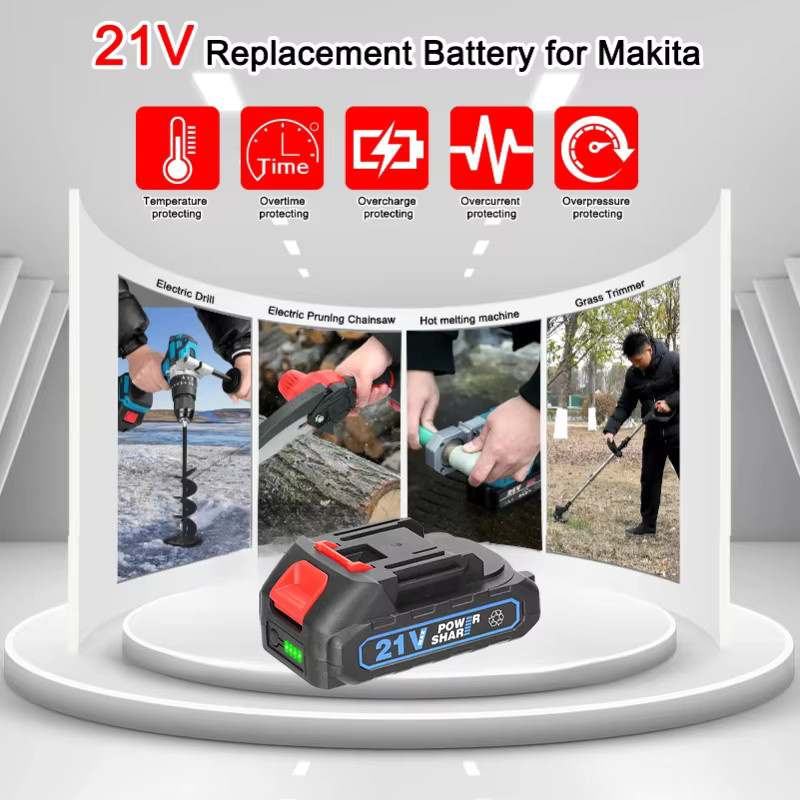 Makita Ersatzakku 21V 2,0Ah Lithium-Ionen-Batterie mit Anzeige in Schwarz für Elektrowerkzeuge wie Bohrmaschinen, Sägen und Elektroschrauber - Bild 2
