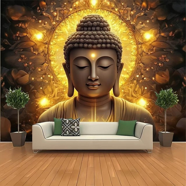 Goldener Buddha Wandbehang von JMG Household Supplies, Zen Meditation Kunst Dekor für Wohnzimmer und Schlafzimmer, Breite: 70 cm, Höhe: 100 cm - Bild 1