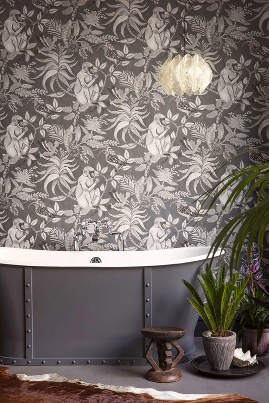 Cole & Son Tapete Savuti Charcoal in Grau mit Natur- und Tiermotiv aus Vlies - Bild 2