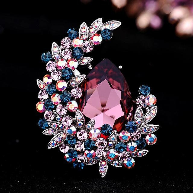 YIRAN Jewelry Brosche, Kristall Mond, rot, Damen - Bild 1