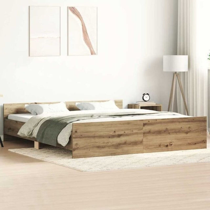 Bettgestell Vidaxl aus Holzwerkstoff in Eiche Natur Braun, B/T/H: 180 x 200 cm - Bild 1