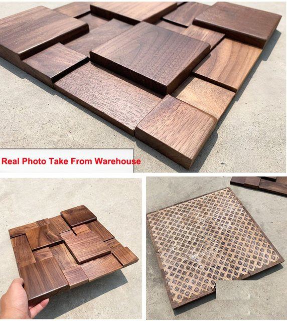 6er Set Akustische Wandpaneele aus natürlicher schwarzer Walnuss, Schallabsorbierende Holz Mosaik Fliesen für die Innenwanddekoration, B/H: 30 x 30 cm - Bild 1