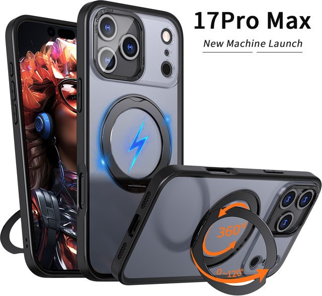 Vyimc Magnetische iPhone Hülle mit rotierendem Ring und Faltständer, Transparent oder Blau, inklusive Objektivschutz und Acrylabdeckung für iPhone 17, 16 Pro Max, 15, 14, 13, 12 und 11 - Bild 1
