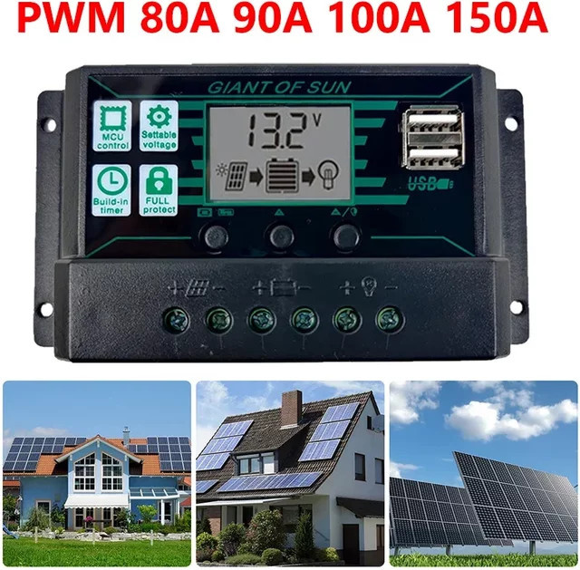 luxuglow MPPT PWM Solar-Laderegler für 12V 24V Solarpanels und LiFePO4 Lithium GEL Blei-Säure-Batterien in Schwarz - Bild 1