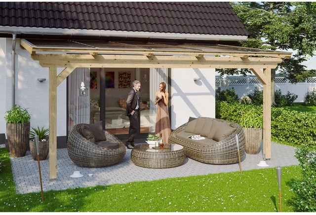 Skan Holz Terrassenüberdachung Ancona aus Holz mit Polycarbonat-Dach in Braun, B: 541 cm, T: 250 cm, H: 270 cm - Bild 1