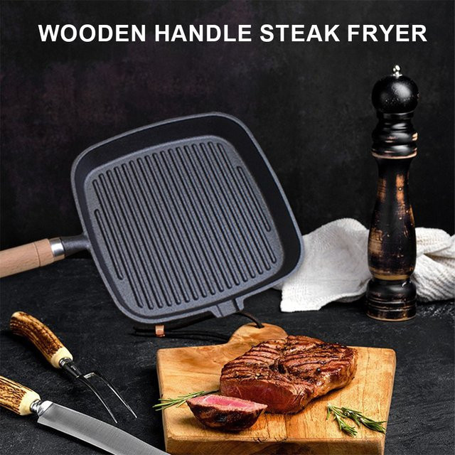 LAIMANEI Gusseisen-Steakpfanne mit Holzgriff in Schwarz - Bild 1