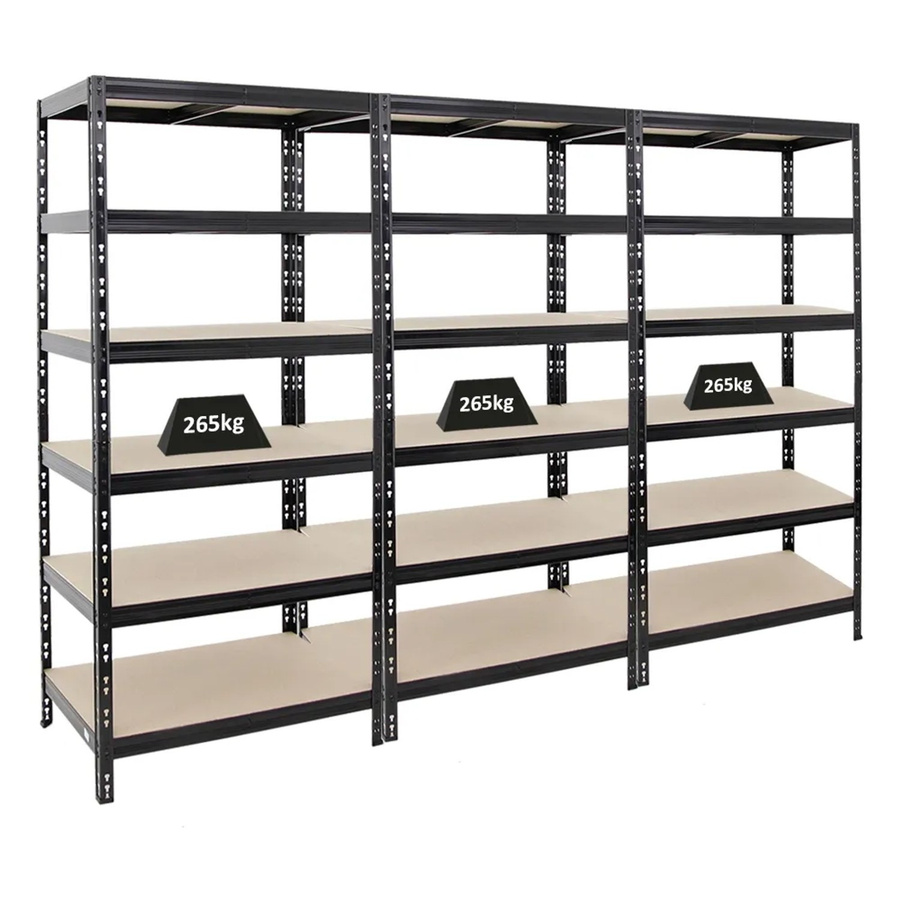 PROREGAL Schwerlastregal Giant Tiger Set aus 3 Regalen, Schwarz, H x B x T: 200 x 90 x 60 cm, 6 Ebenen mit verstellbaren HDF-Holzplatten, Fachlast 265 kg - Bild 2