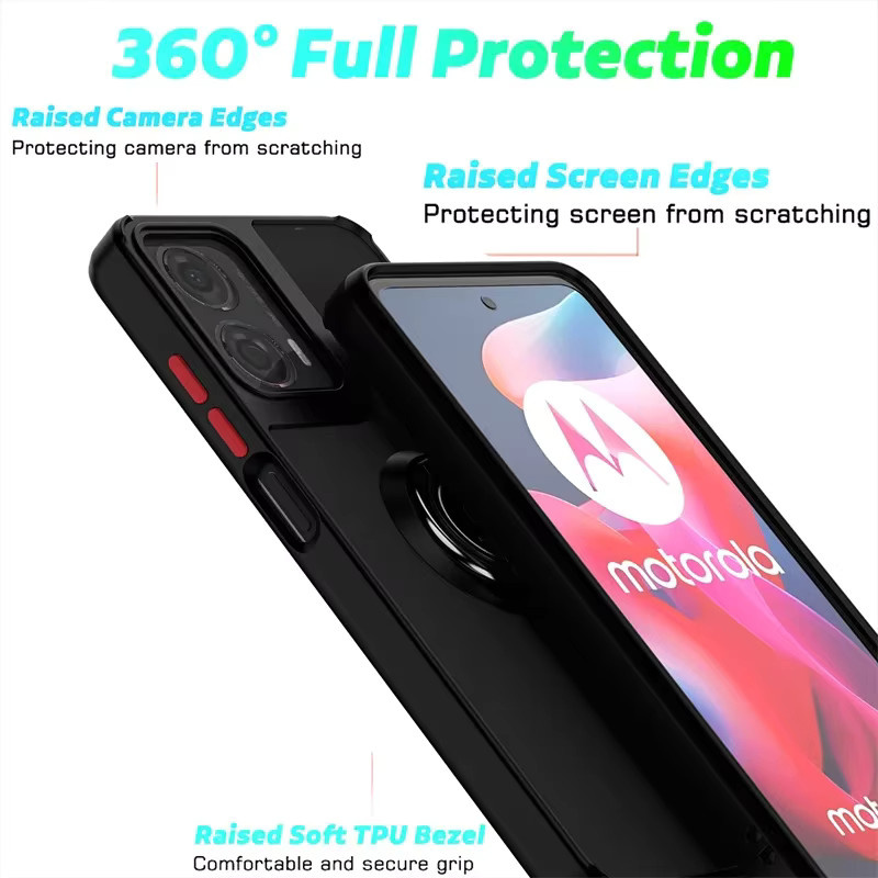 Stoßfeste Schutzhülle mit Ring-Ständer für Motorola Moto G85 G84 G54 G34 G24 G14 G60 in Schwarz mit mattem Finish - Bild 5