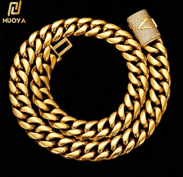 NUOYA Halskette Edelstahl, Gold, Zirkonia, Unisex - Bild 1
