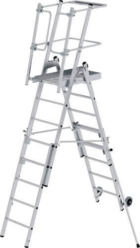 MUNK Günzburger Steigtechnik Plattformleiter FlexxStep aus Aluminium mit Teleskopaufsatz und Werkzeugablage in Silber - Bild 1