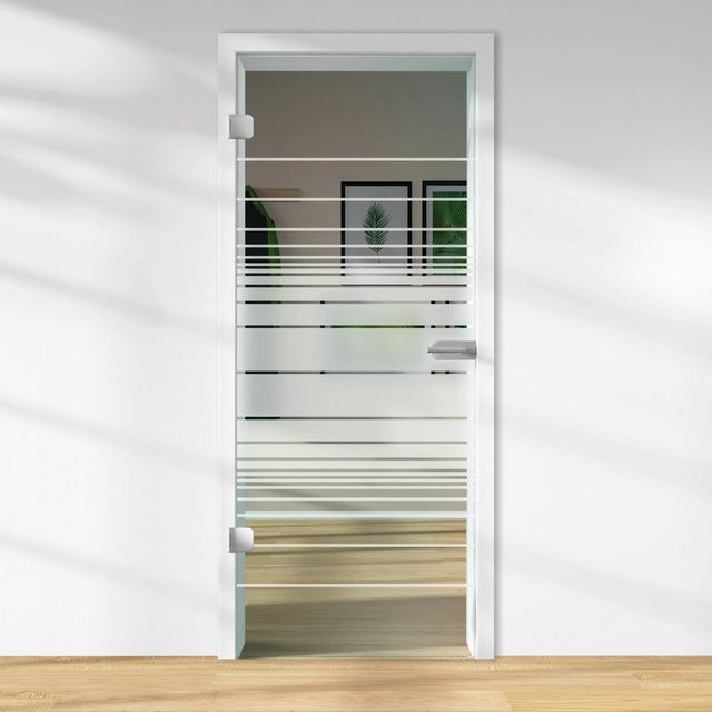 Skyscope Glasdrehtür ESG Floatglas Dekor Siebdruck Transparent DIN Links H: 209,7 cm, B: 83,4 cm, Tiefe: 0,8 cm - Bild 1