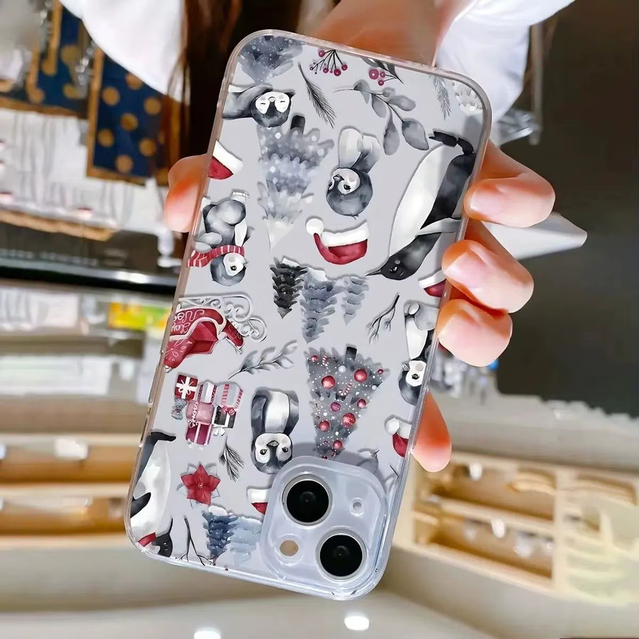 Transparente TPU-Handyhülle mit Weihnachtsbaum- und Pinguin-Design für Apple iPhone 17 16 15 14 13 12 11 Pro Max Plus Mini SE XR X XS - Bild 3