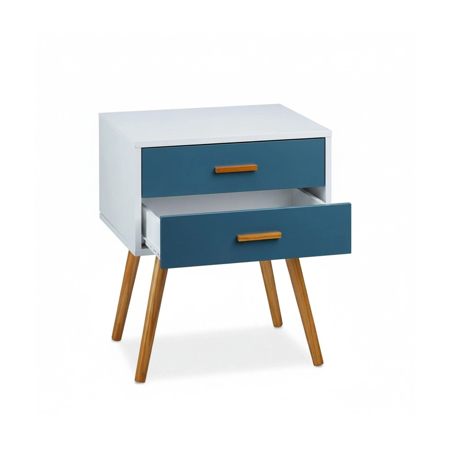 Relaxdays Beistellschrank aus Holz und Bambus in Weiß und Türkis mit 2 Schubladen, B/T/H: 58 x 48 x 41 cm - Bild 2
