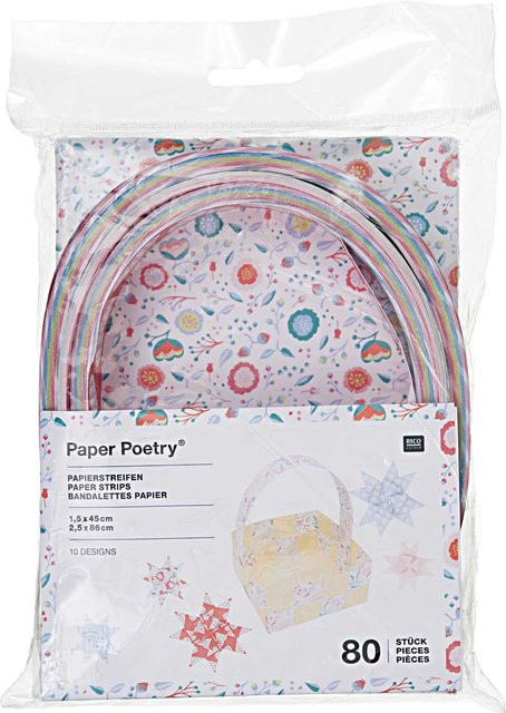 Rico Design Paper Poetry Papierstreifen Romantic Flowers, 80 Stück, Multicolour - Bild 1