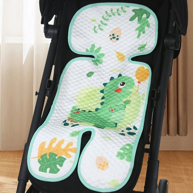 Atmungsaktives Baby Kinderwagen Sitzkissen aus Eis-Seide mit Mesh-Einsatz, Waschbar, Cartoon-Design, Grün/Mehrfarbig, für Kleinkinder 0-3 Jahre - Bild 1