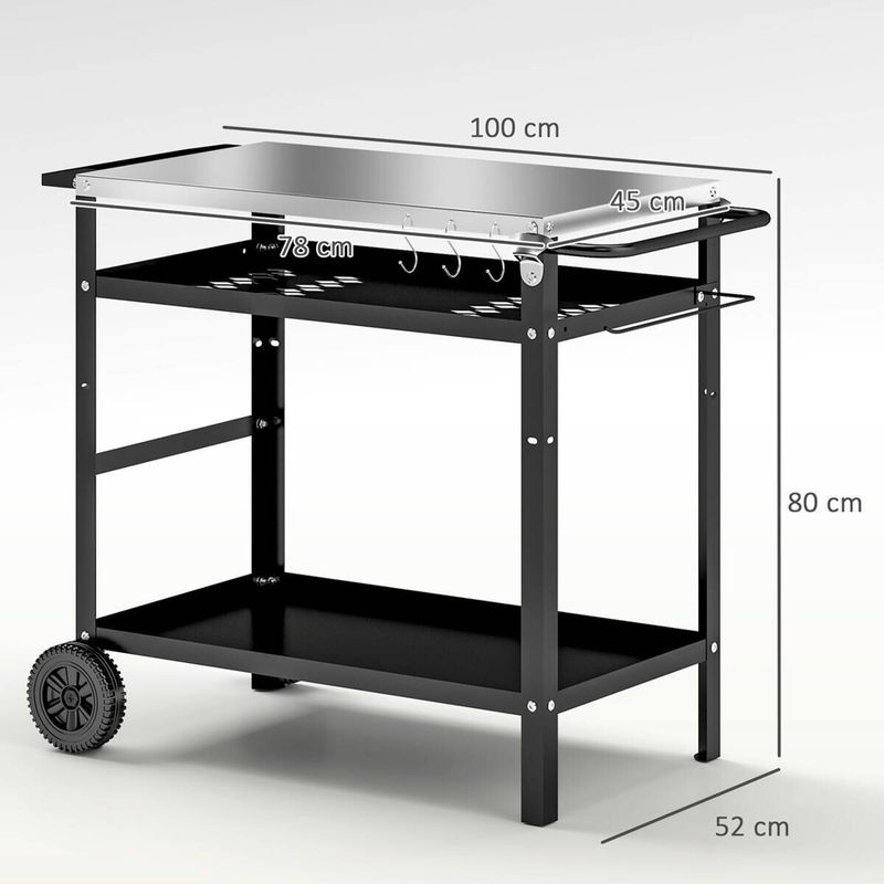 Outsunny Grillwagen aus Edelstahl mit 3 Etagen und Hülle, höhenverstellbarer Servierwagen für den Garten, Schwarz, B/T/H: 100 x 52 x 80 cm - Bild 5
