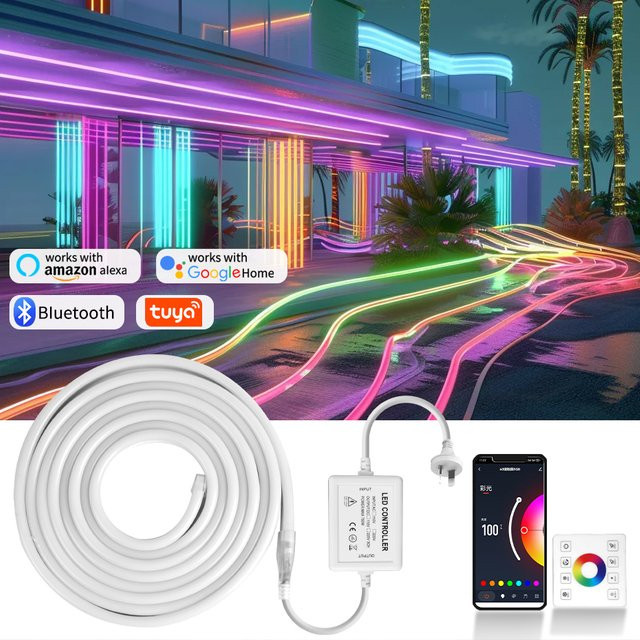 FastDeng Smart Tuya WiFi RGB Neon Flex LED-Band, dimmbar mit Fernbedienung, wasserdicht, Multicolour - Bild 1