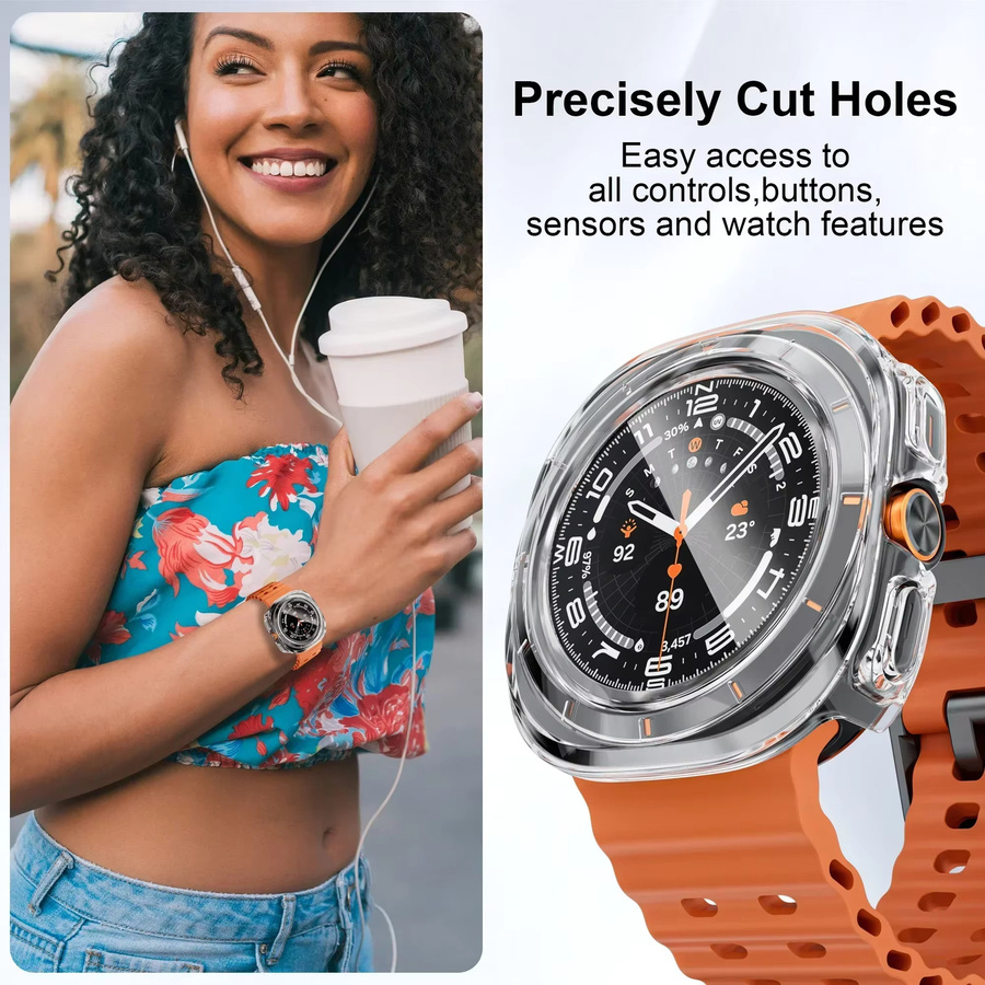 Samsung Galaxy Watch Ultra 2025 47mm Schutzhülle mit gehärtetem Glasfilm in Schwarz und Transparent - Bild 2