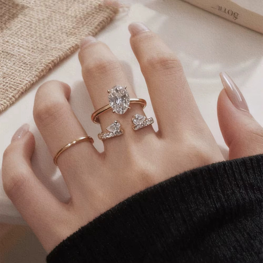 BXINY Ring-Set 925 Silber, Moissanit, Diamant, Damen - Bild 3