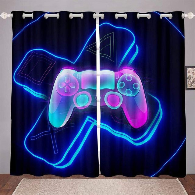 A Family Of Home Textiles Vorhangpaneel für Kinder mit Retro-Spielkonsolen Motiv in Blau, 2 Stück, Breite: 100 cm, Höhe: 130 cm - Bild 1