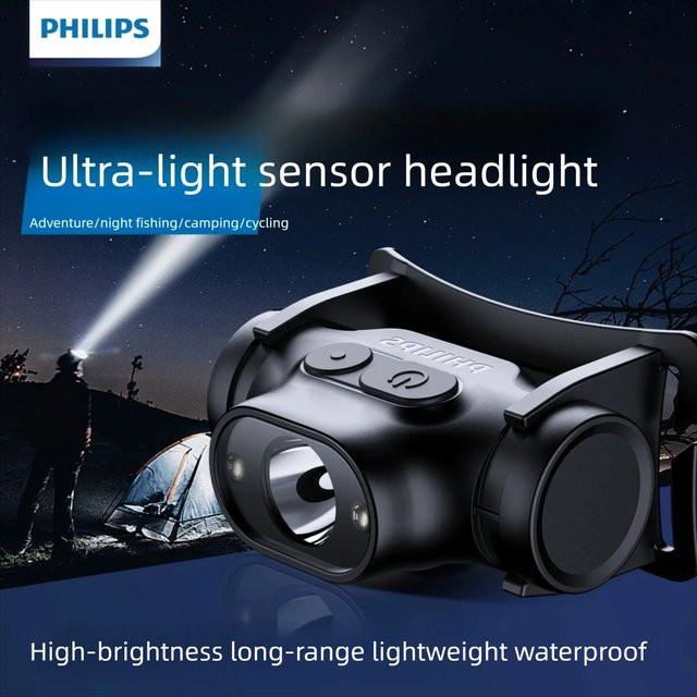 Philips LED-Stirnlampe mit Bewegungssensor, wiederaufladbare Taschenlampe in Schwarz - Bild 1