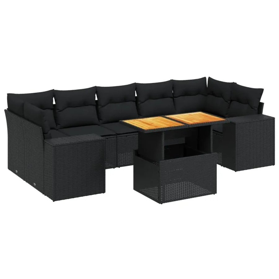 vidaXL 8-tlg Garten-Sofagarnitur in L-Form aus schwarzem Poly-Rattan mit Kissen und pulverbeschichtetem Stahlrahmen - Bild 2
