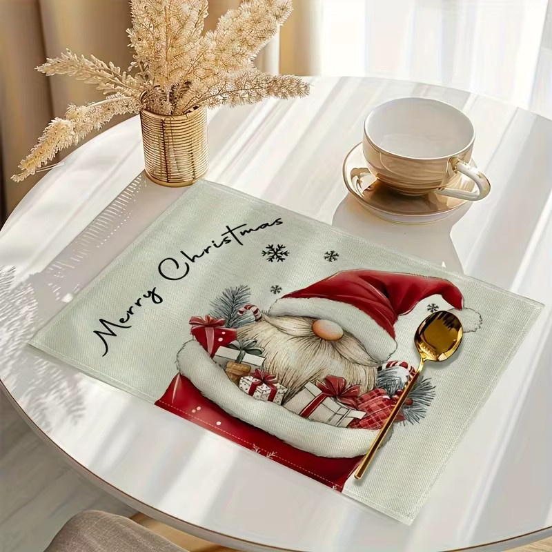 VIKAMA 4er Set Weihnachtsmann Tischsets mit Schneeflockenmuster in Rot und Multicolour, rechteckig - Bild 2