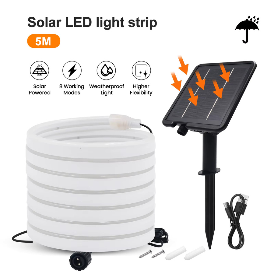 HEGEHE Solar Neon LED Streifen IP67 Wasserdicht White Flexible Neon Flex Licht für Garten und Pool 24V 120 LEDs/m - Bild 3