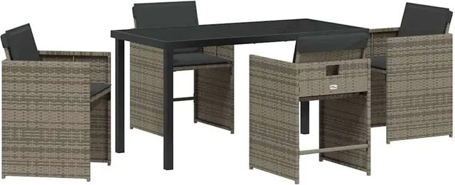 vidaXL 5-teiliges Garten-Essset aus Poly-Rattan in Grau mit Kissen für Balkon und Terrasse - Bild 1