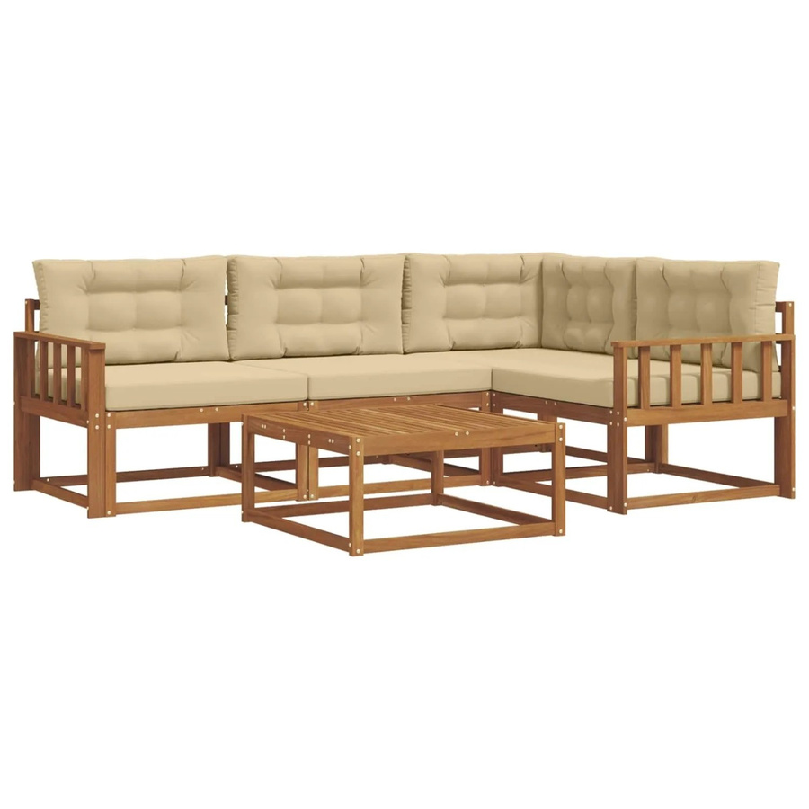 vidaXL Outdoor-Sofagarnitur 5-teilig aus massivem Akazienholz mit Kissen in Natur und Beige - Bild 2