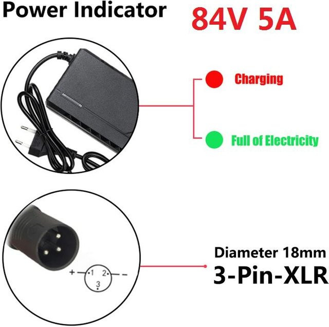 WAPUNO Intelligentes Schnellladegerät für 72V 20S Lithium-Ionen-Akkupacks, 5A, Schwarz - Bild 1