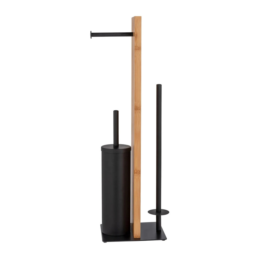 WENKO Stand WC-Garnitur Lesina aus Bambus in Schwarz mit WC-Bürste, Toilettenpapierhalter und Ersatzrollenhalter - Bild 2