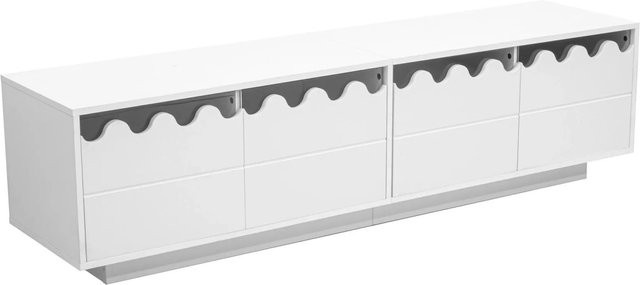 okwish TV Schrank mit Wellen Design und 4 Türen in Weiß, modernes Entertainment-Möbel für dein Wohnzimmer, B/T/H: 170 x 40 x 45 cm - Bild 1