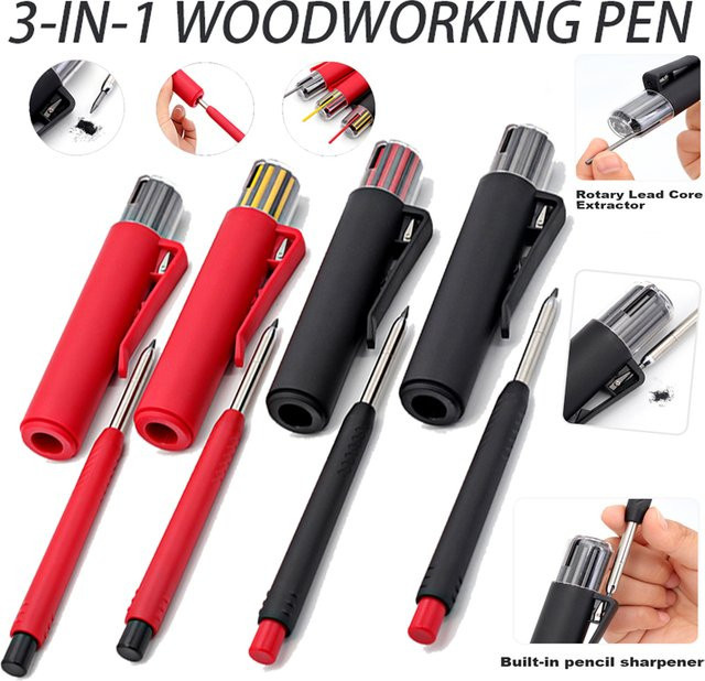 MROOFUL 3-in-1 Holzbearbeitungs-Bleistiftset mit 2,8 mm Graphit-Nachfüllminen und Tieflochmarkierungswerkzeug in Rot und Schwarz für Profis, Zimmerleute und Architekten - Bild 1