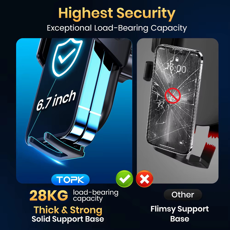 TOPK Autotelefonhalterung mit Air Vent Upgrade und Auto-Locking Haken Clip in Schwarz, Universal Halterung für iPhone 16 15 14 13 Pro Max und Samsung S25 Ultra - Bild 5