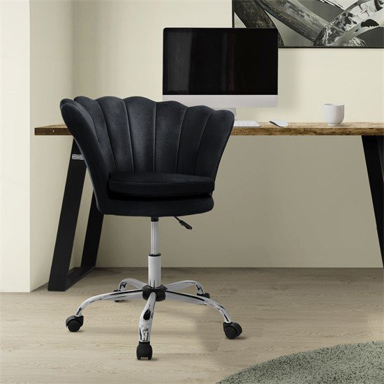 ML-Design Drehstuhl im Muscheldesign aus Samt in Schwarz mit Rollen und Höhenverstellung - Bild 1